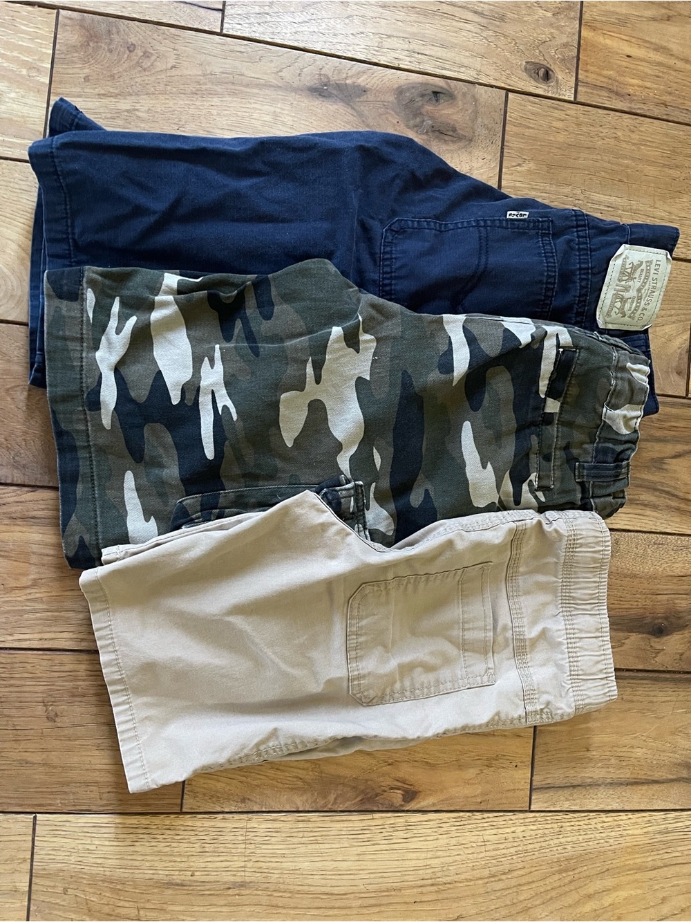 3-Pack Boys Casual Shorts — Navy, Camo & Khaki